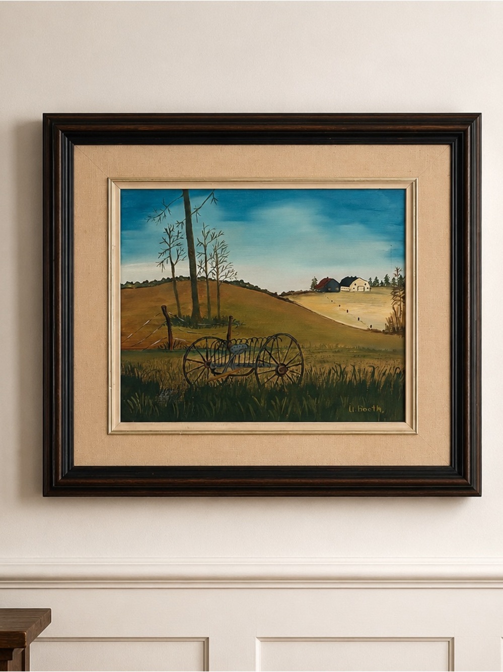 Vintage Original Oil Painting - Farm Landscape Folk Art